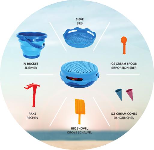 Preview: 7in1 Sand Toys Falteimer Set, Farbe: Blau