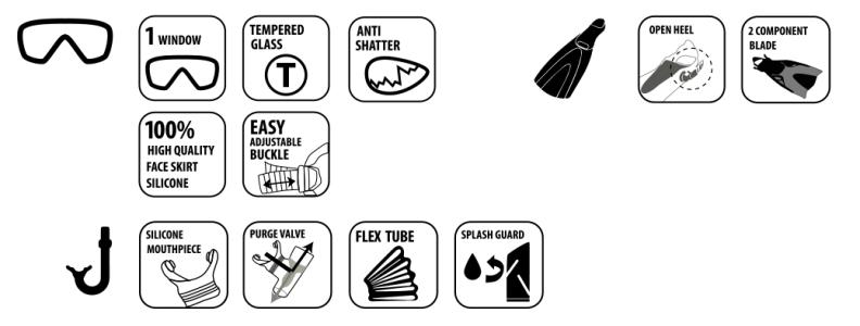 Preview: Schnorchel Set CAYMAN (3-teilig, im Meshbag)