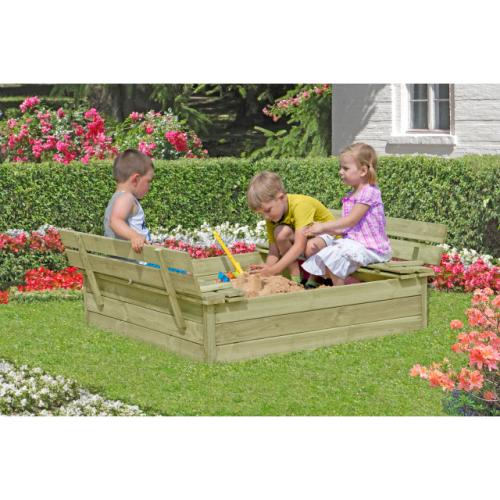Preview: Sandkasten mit Abdeckung/Sitzbänken